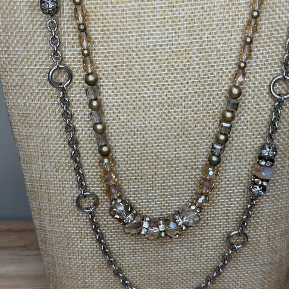 Loft Layered Necklace Set With Silver-Tone Chains & Glass Beads Long - Picture 3 of 10